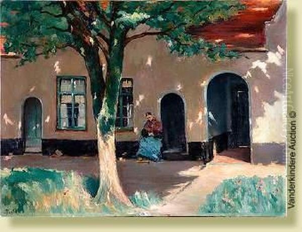 La Sieste Devant La Ferme Oil Painting by Jules Postel