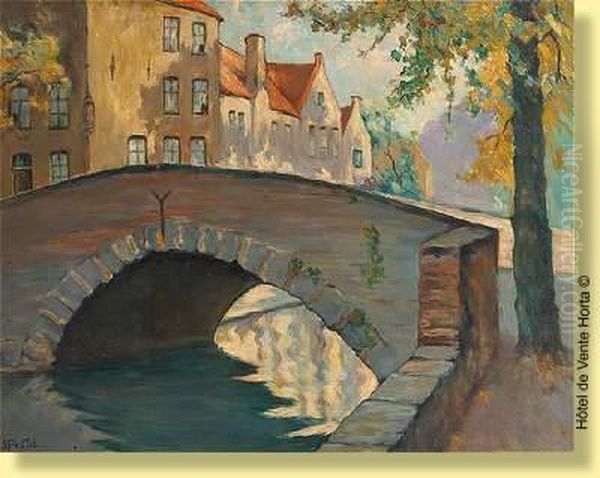 Pont A Bruges Oil Painting by Jules Postel
