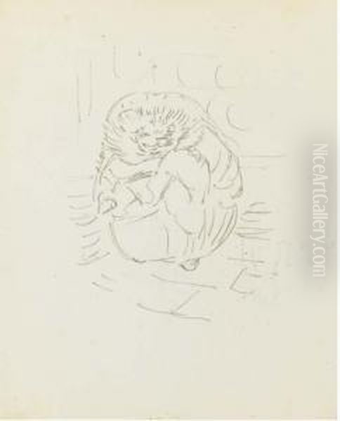 A Preparatory Sketch For The 
Tale Of Mrs. Tiggy-winkle: Mrs. Tiggy-winkle Taking Something Out Of A 
Clothes-basket Oil Painting by Helen Beatrix Potter