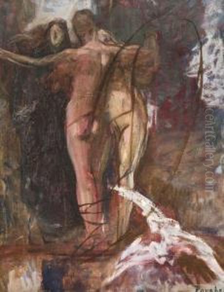 Deux Nus Oil Painting by Eugene Robert Pougheon