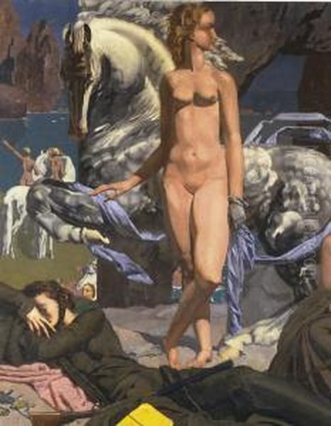 Amazones Oil Painting by Eugene Robert Pougheon