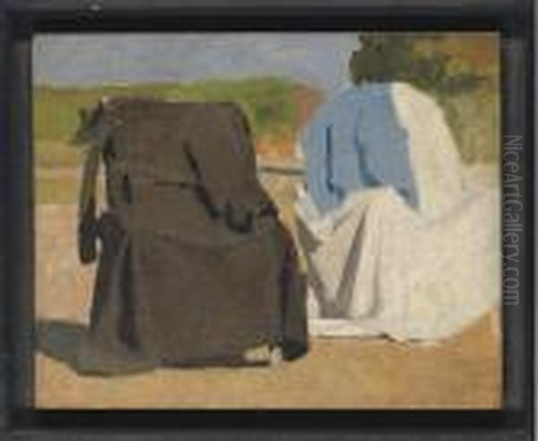 Study Of Two Coats Draped Over Chairs Oil Painting by Eugene Robert Pougheon