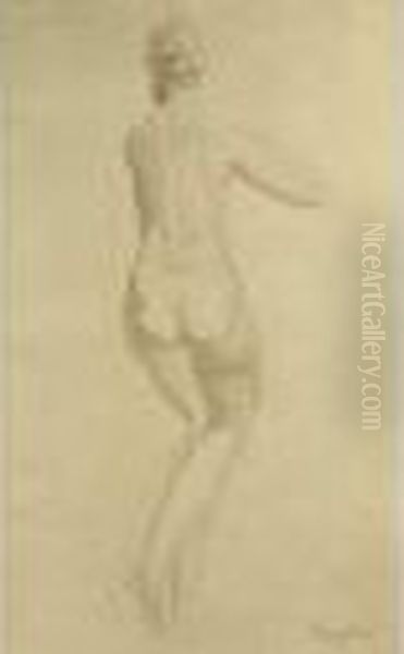 Modele De Dos. Aquarelle Oil Painting by Eugene Robert Pougheon