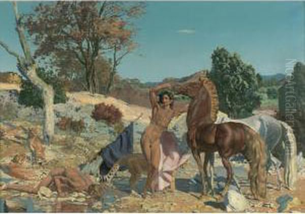 ''les Dioscures'' Oil Painting by Eugene Robert Pougheon