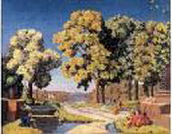 Femmes A La Fontain Oil Painting by Eugene Robert Pougheon