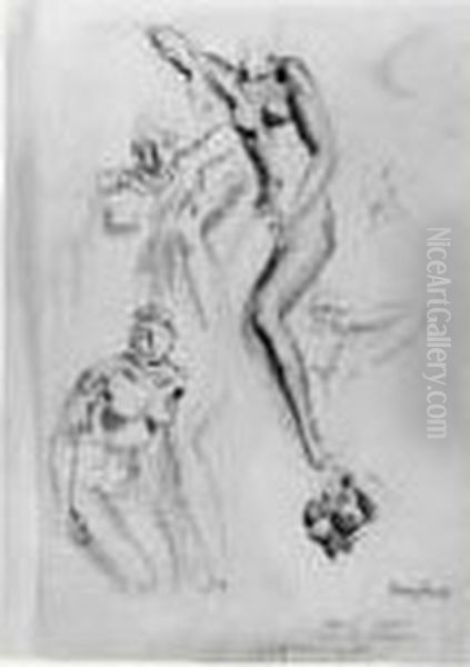 Etude De Personnages Oil Painting by Eugene Robert Pougheon