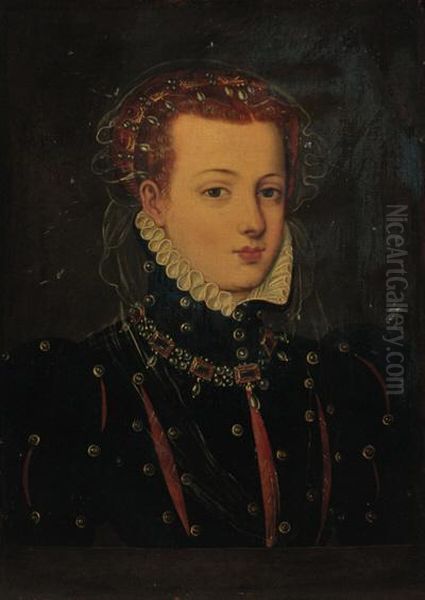 Portrait A Lady, Bust-length, In
 A Black Dress With Jewel Encrustedhead-dress ; And Portrait Of A Lady, 
Bust-length, In A Black Dressand Gold Necklace Oil Painting by Frans Pourbus