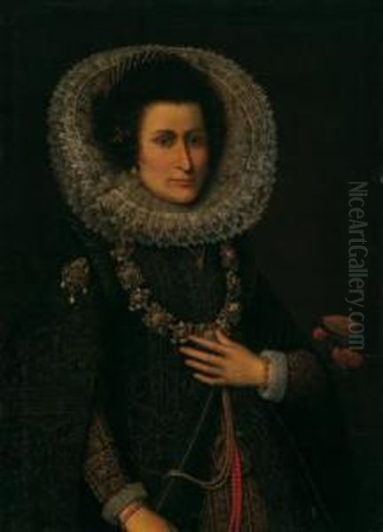 Ritratto Di Nobildonna In Abito 
Nero Con Gorgiera Bianca E Preziosa Collana Rinascimentale Oil Painting by Frans Pourbus the younger