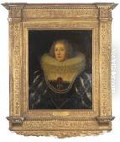 Portrait Of Henriette De 
Joyeuse, Bust-length, In A Black And Golddress With White Lace Collar 
And Pearls Oil Painting by Frans Pourbus the younger