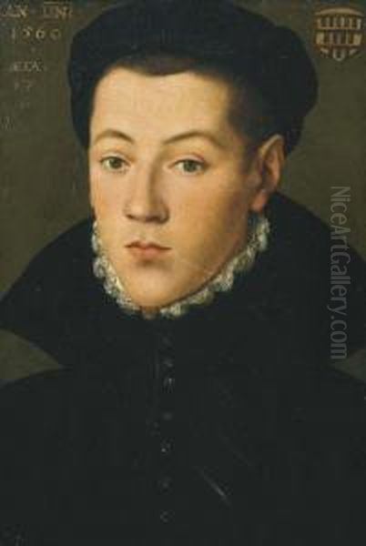 Portrait Of A Young Man, Said To
 Be A Member Of The Overstolz Deefferen Family Of Cologne, Bust-length, 
Wearing Black Costume Withwhite Collar Oil Painting by Pieter Pourbus