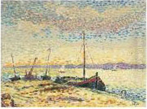 Bateaux Dans Le Port Oil Painting by Leon Pourtau