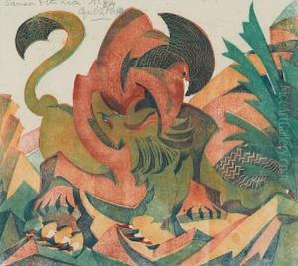 Samson And The Lion (coppel Cep 28) Oil Painting by Cyril E. Power