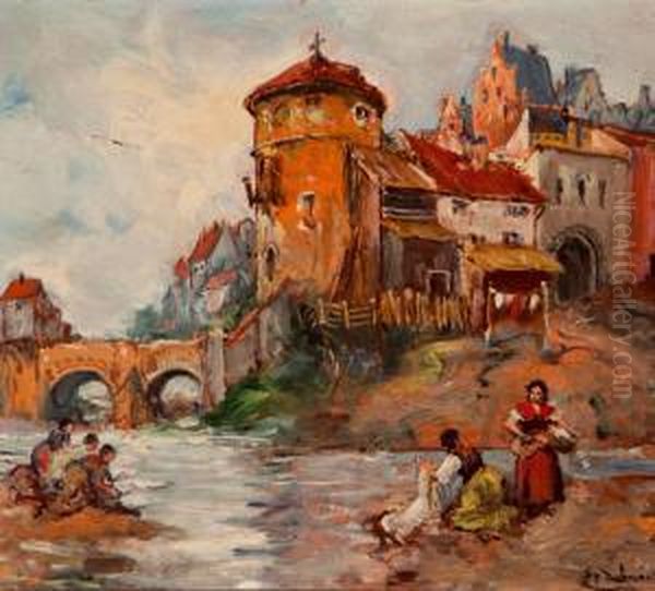 Lavanderas En El Rio Oil Painting by Emilio Poy Dalmau