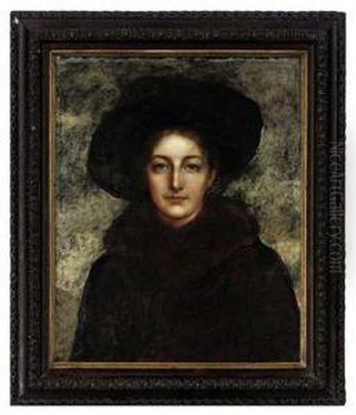 Portrait Of A Lady, 
Traditionally Identified As Lady Gracepontifex, Bust-length, In A 
Fur-trimmed Coat And Hat Oil Painting by Sir Edward John Poynter
