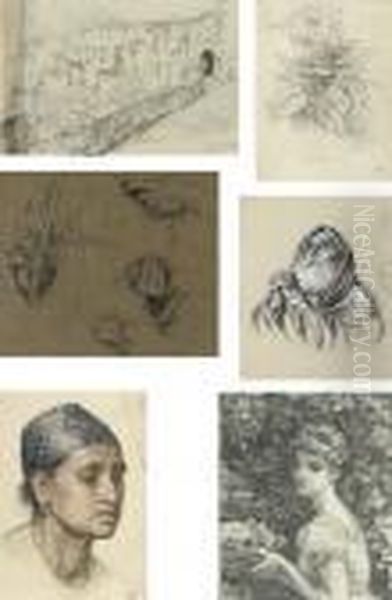 One Hundred And Twenty-five 
Landscape, Architectural, Figure, Animal, Plant And Drapery Studies 
Including: View Of St James' Park, London; View Of Richmond Hill; View 
On Hampstead Heath; Draycot Church; View On The Orwell; Florence; Roman 
Campagna Oil Painting by Sir Edward John Poynter