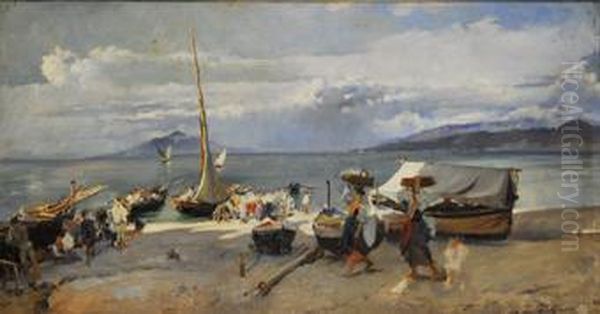 El Golfo De Napoles Oil Painting by Francisco Pradilla y Ortiz