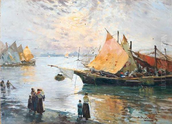 L'arrivo Dei Pescatori Oil Painting by Ada Pratella