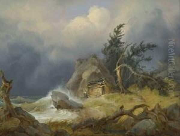 Sturmische
 Uferlandschaft. Oil Painting by Friedrich I Preller