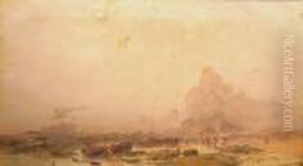 Fisherman On Shore Oil Painting by Friedrich I Preller