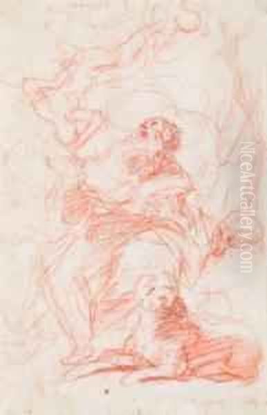 Due Studi Di San Girolamo (recto E Verso) Oil Painting by Mattia Preti