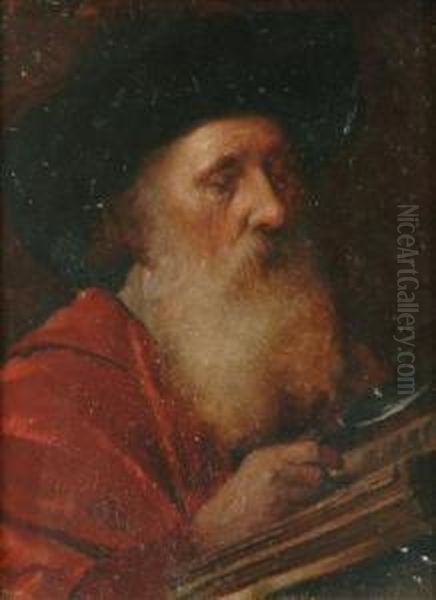 Bearded Manreading Oil Painting by Alois Heinrich Priechenfried