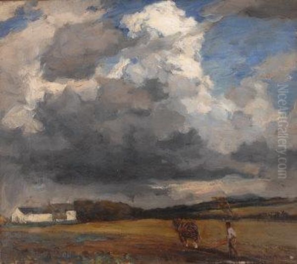 Ploughman And Horse Working A Field Oil Painting by Bertram Walter Priestman