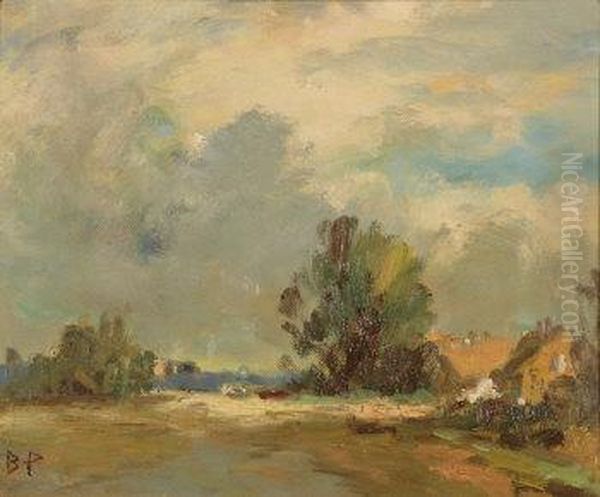 Rural Landscape With Cottages Oil Painting by Bertram Walter Priestman