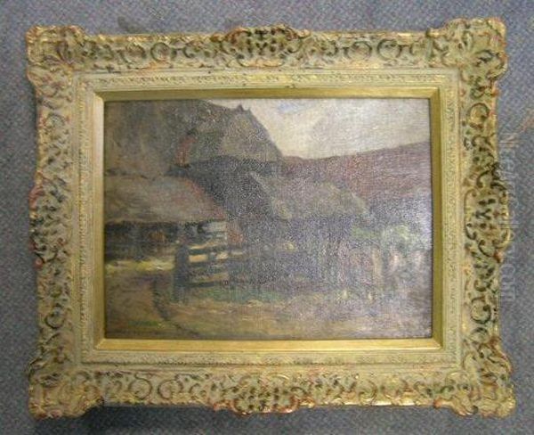 View Of A Farmyard With Heavy Horses Oil Painting by Bertram Walter Priestman