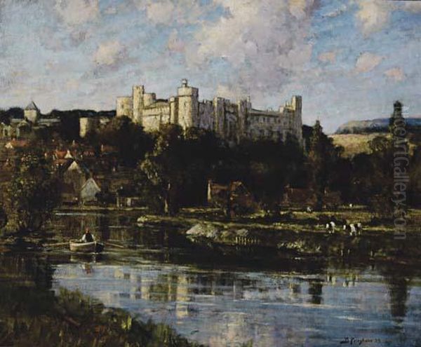Arundel Castle Seen From The River Oil Painting by Bertram Walter Priestman