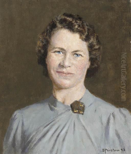 Portrait Of A Lady In A Grey Dress Oil Painting by Bertram Walter Priestman