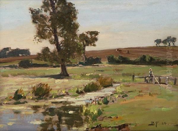 River Landscape Oil Painting by Bertram Walter Priestman