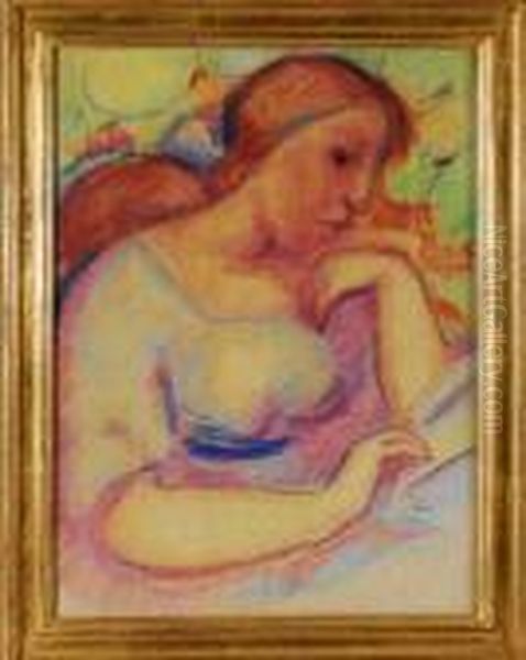 Femme A Lalecture Oil Painting by Andre Julien Prina