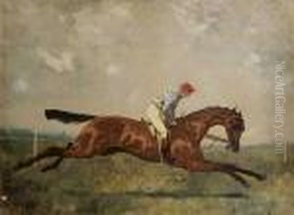 Cheval De Course Et Jockey Portant Sans Doute Les
 Couleurs Chedeville Oil Painting by Rene Pierre Princeteau