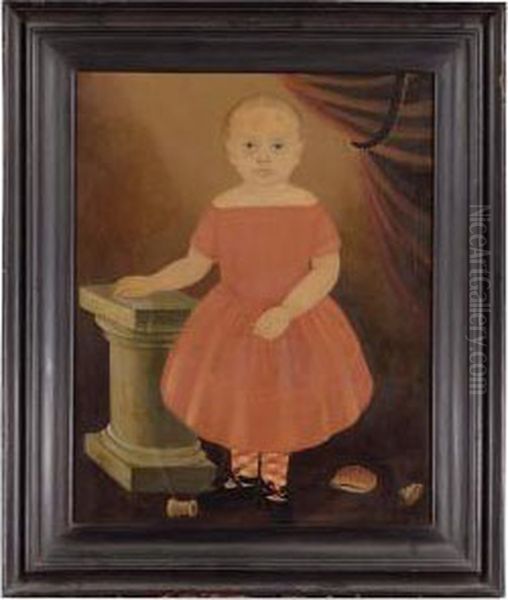 Portrait Of A Young Blond Boy 
With Red And White Argyle Socks, Posed With Pedestal, Shells And Spool 
Of Thread Oil Painting by William Matthew Prior