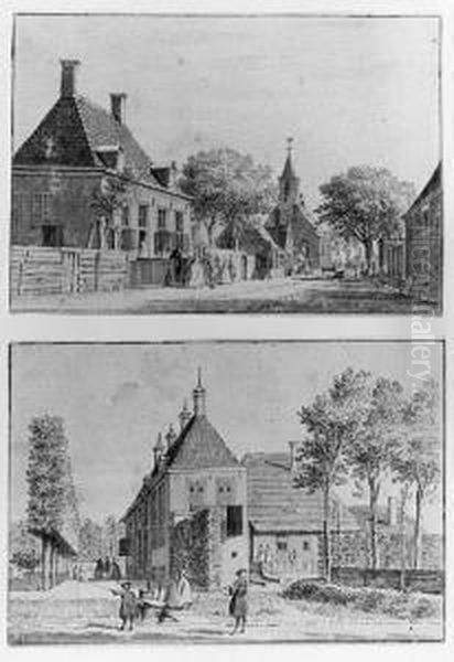 A View Of The House Dampegeest 
Near Limmen; And A View Of Thevillage Of Limmen Near Alkmaar Oil Painting by Cornelis Pronk