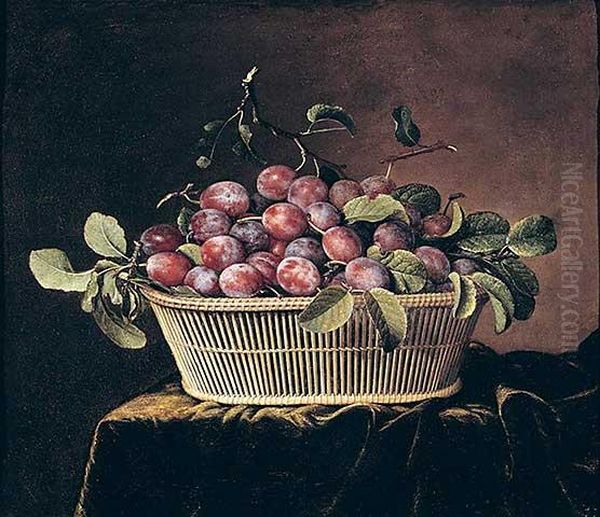 Basket of Plums Oil Painting by Pierre Dupuis
