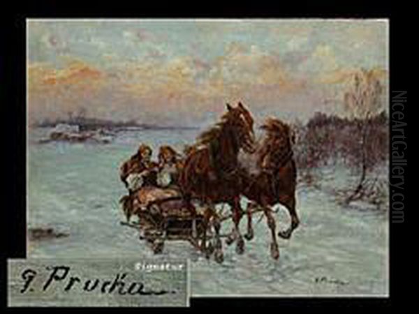 Auf Schlittengespann Oil Painting by Gustav Prucha