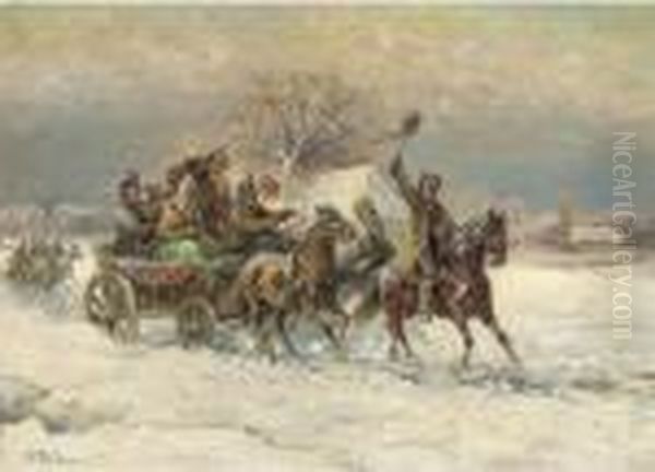 The Winter Wedding Oil Painting by Gustav Prucha