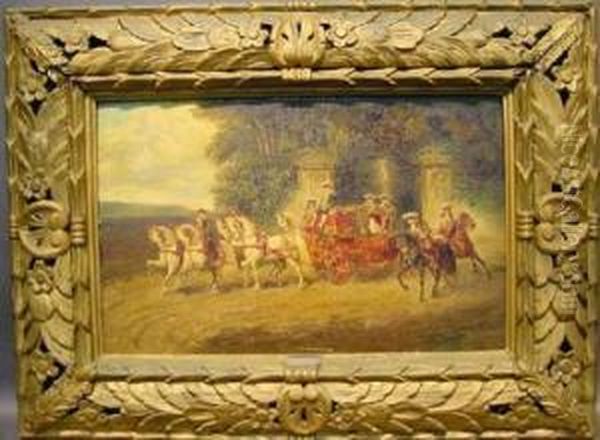 The Departure Of The Royal Coach Oil Painting by Gustav Prucha
