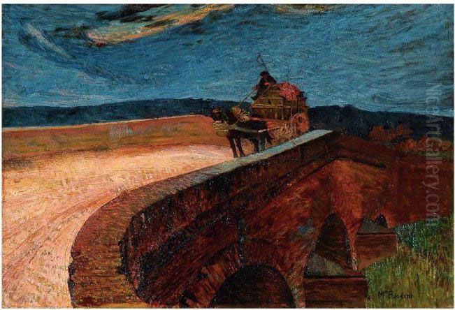 Il Ponte (il Ponte Con Calesse) Oil Painting by Mario Puccini