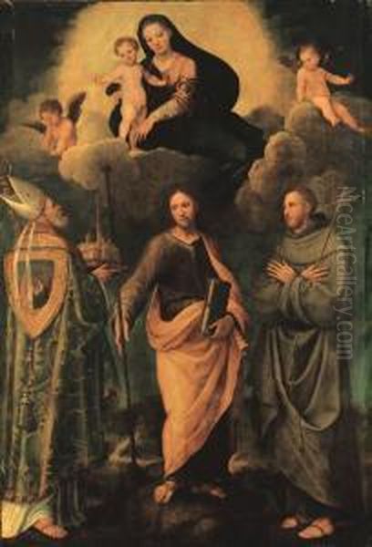 The Madonna And Child Appearing 
To Saint Petronius Of Bologna, Theapostle Saint James The Greater, And 
Saint Francis Of Assisi Oil Painting by Biagio Pupini