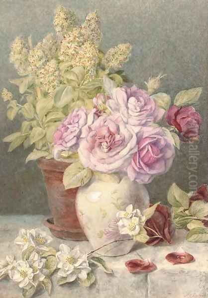 Giant mignionette and roses Oil Painting by Mary Elizabeth Duffield