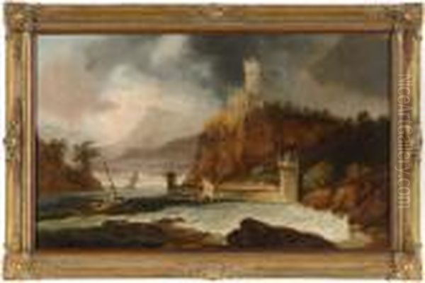 Sudlandische Kustenszene Bei Aufziehendem Wetter. Oil Painting by Josef Carl Berthold Puttner