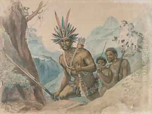 Chief of the Bororenos preparing for an attack Oil Painting by Jean Baptiste Debret