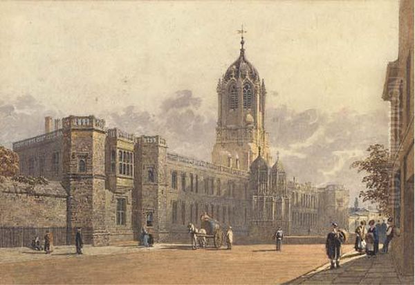 Christ Church College From St. 
Aldate's, Oxford (illustrated); And Christ Church College, Oxford Oil Painting by George Pyne