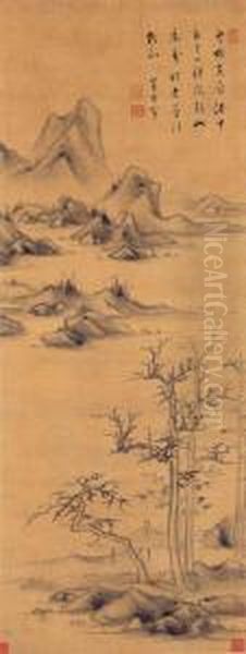 Landscape After Ni Zan Oil Painting by Dong Qichang