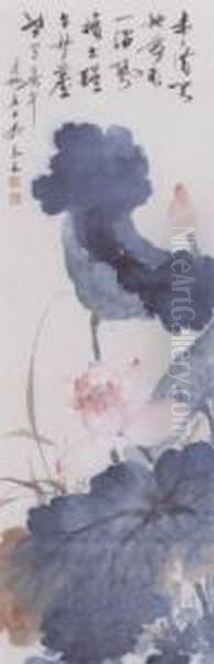 Lotus Oil Painting by Wu Qinmu