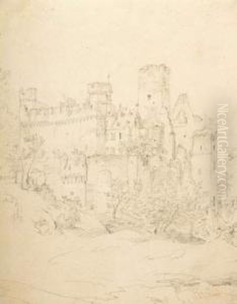 Schloss Langenau An Der Lahn. Oil Painting by Domenico II Quaglio