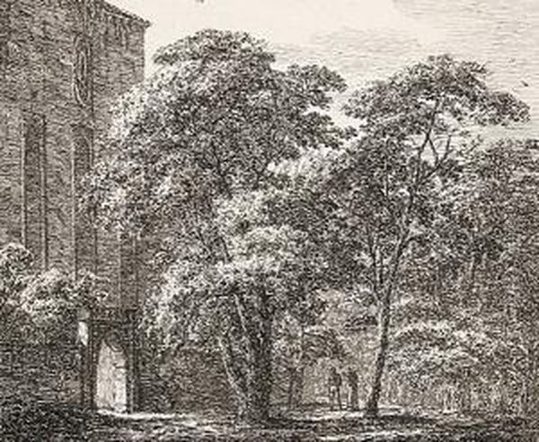 Gotisches Gebaude Mit Altane In Baumreicher Landschaft Oil Painting by Domenico II Quaglio