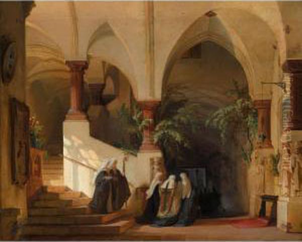 Ein Italienisches Kloster (an Italian Convent) Oil Painting by Domenico II Quaglio